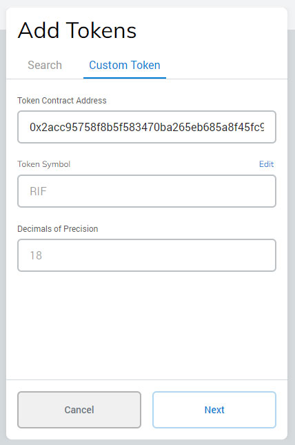Add Custom Token RIF